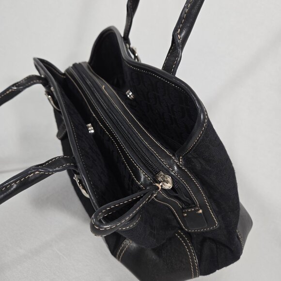 Vintage FOSSIL Y2K Whimsigoth BLACK Signature Canvas Leather Trim Shoulder Bag. - Picture 14 of 17